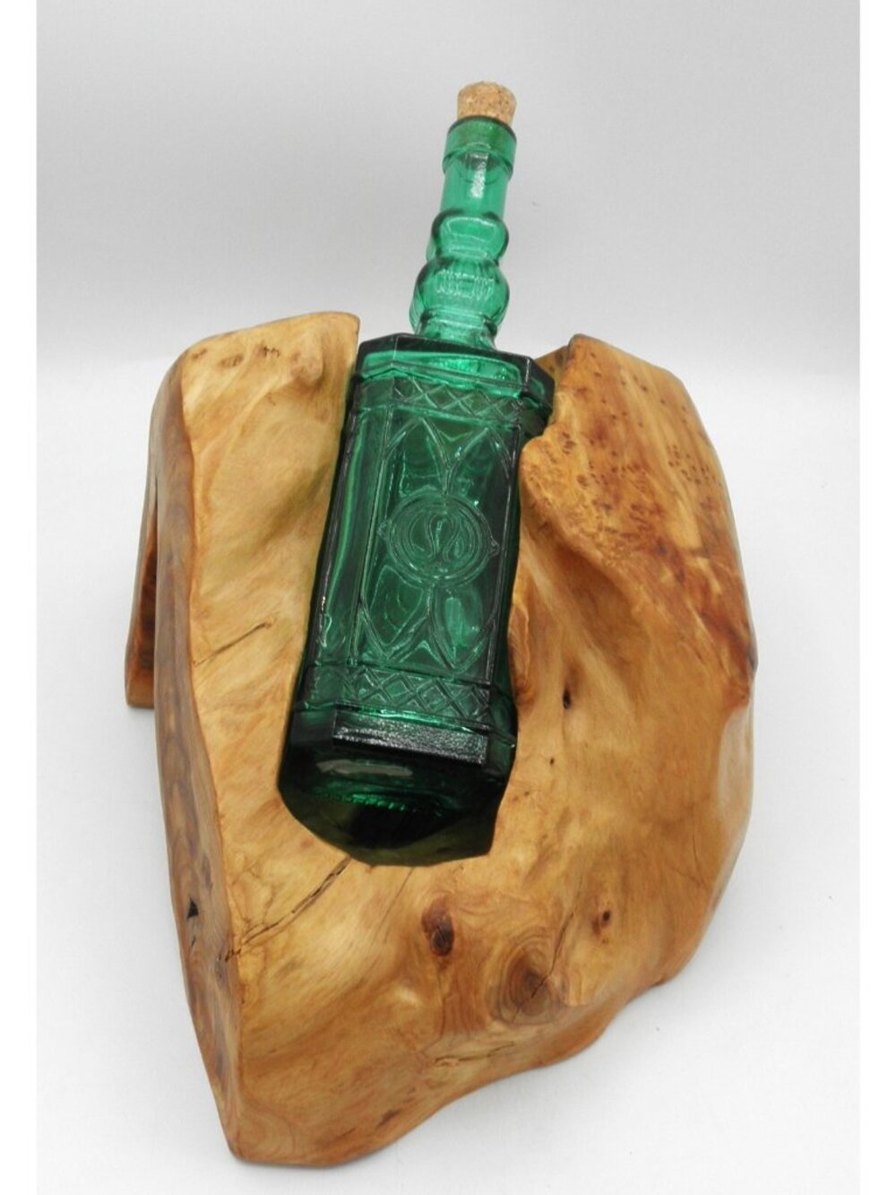 Natural Burled Wood Liquor/Decorative Bottle Holder BOTTLE INCLUDED IT'S STUCK